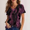 Blumen-Streifen-Print V-Ausschnitt Kurzarm T-Shirt Vielseitiges Bequemes Modisches Lässiges Damen T-Shirt