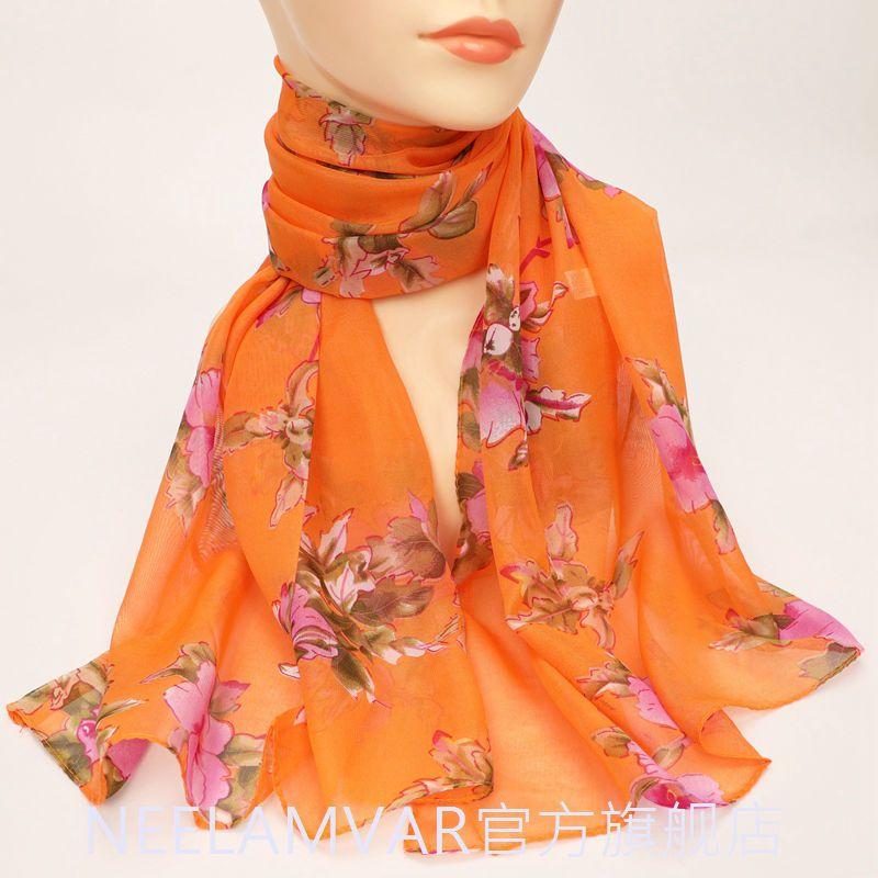 Fashionable Printed Sunscreen Scarf for Winter Women, Versatile Chiffon Long Scarf, Retro Neck Protection Scarf