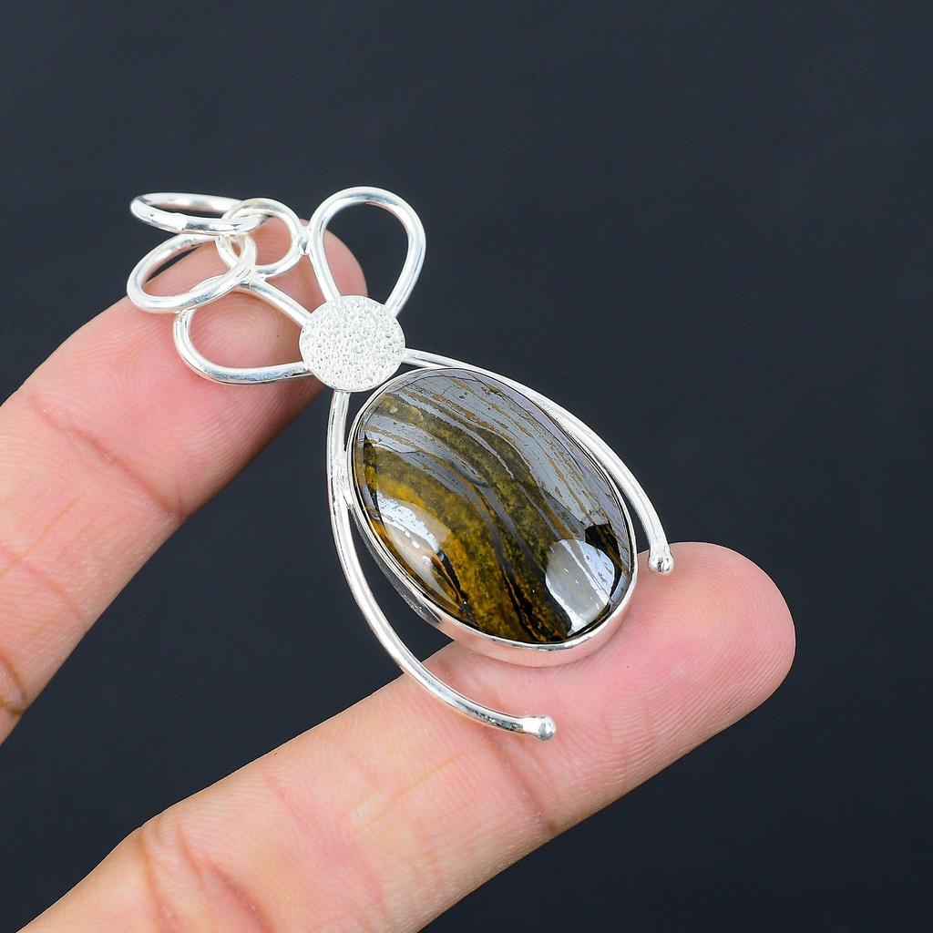Easter Sale Sterling Silver Iron Tiger Eye Gemstone Engagement Pendant Jewelry