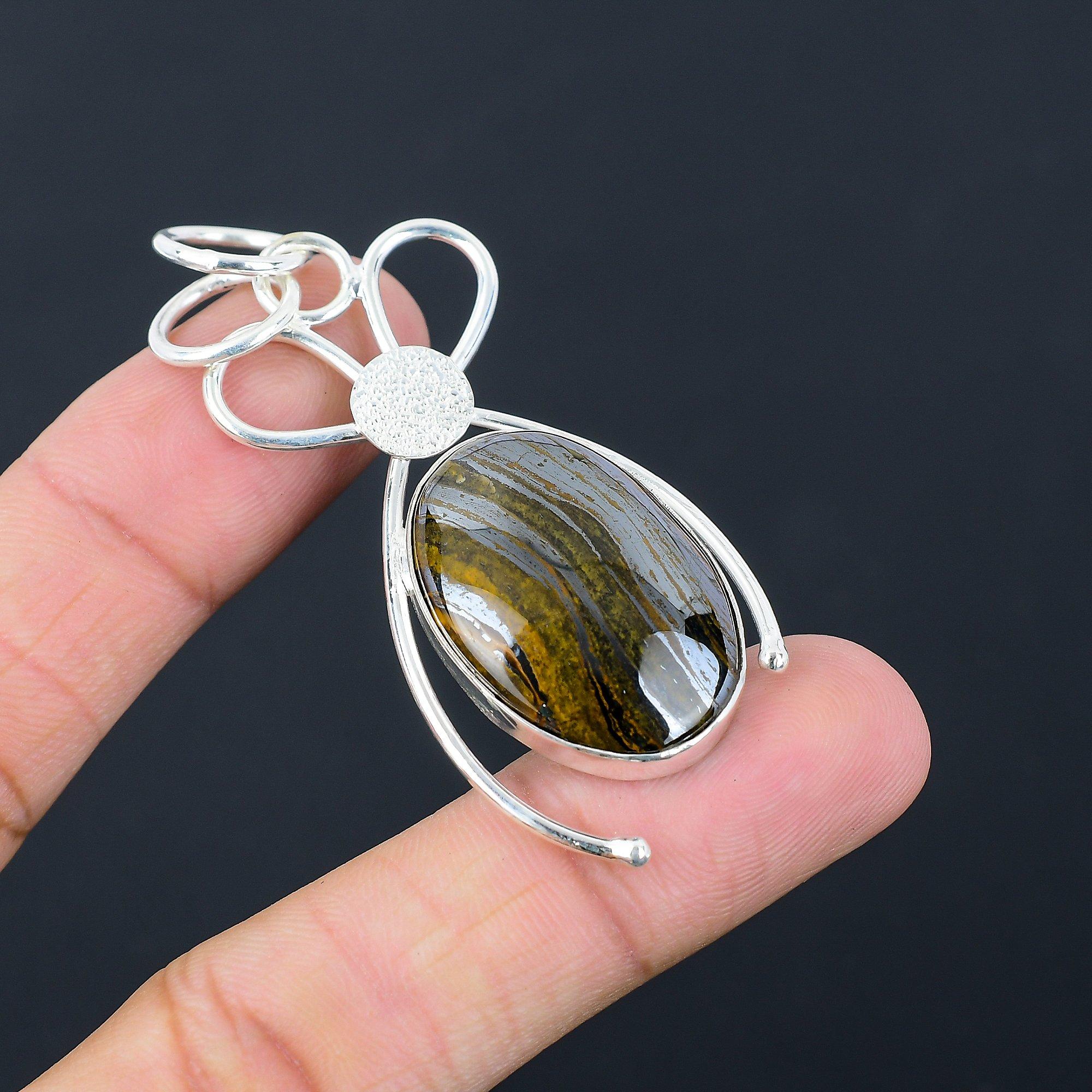 Easter Sale Sterling Silver Iron Tiger Eye Gemstone Engagement Pendant Jewelry