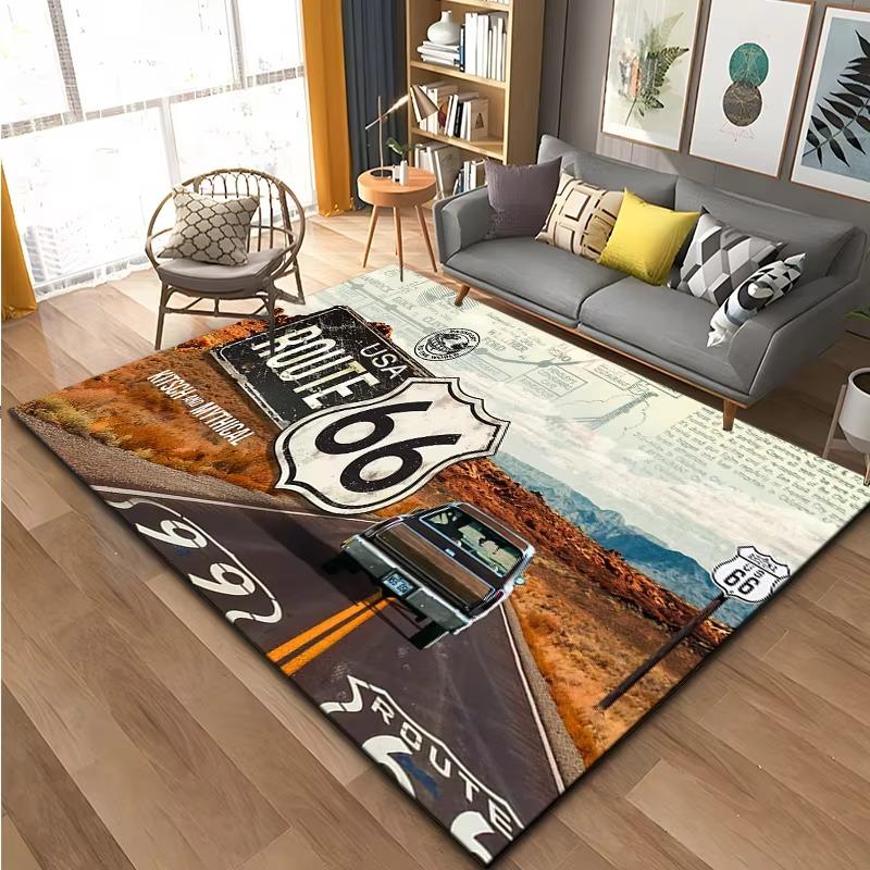 Historic Route 66 Pattern Rug Large Carpet Area for Living Room Kids Bedroom Sofa Kitchen Doormat Decor Child Non-slip Floor Mat
