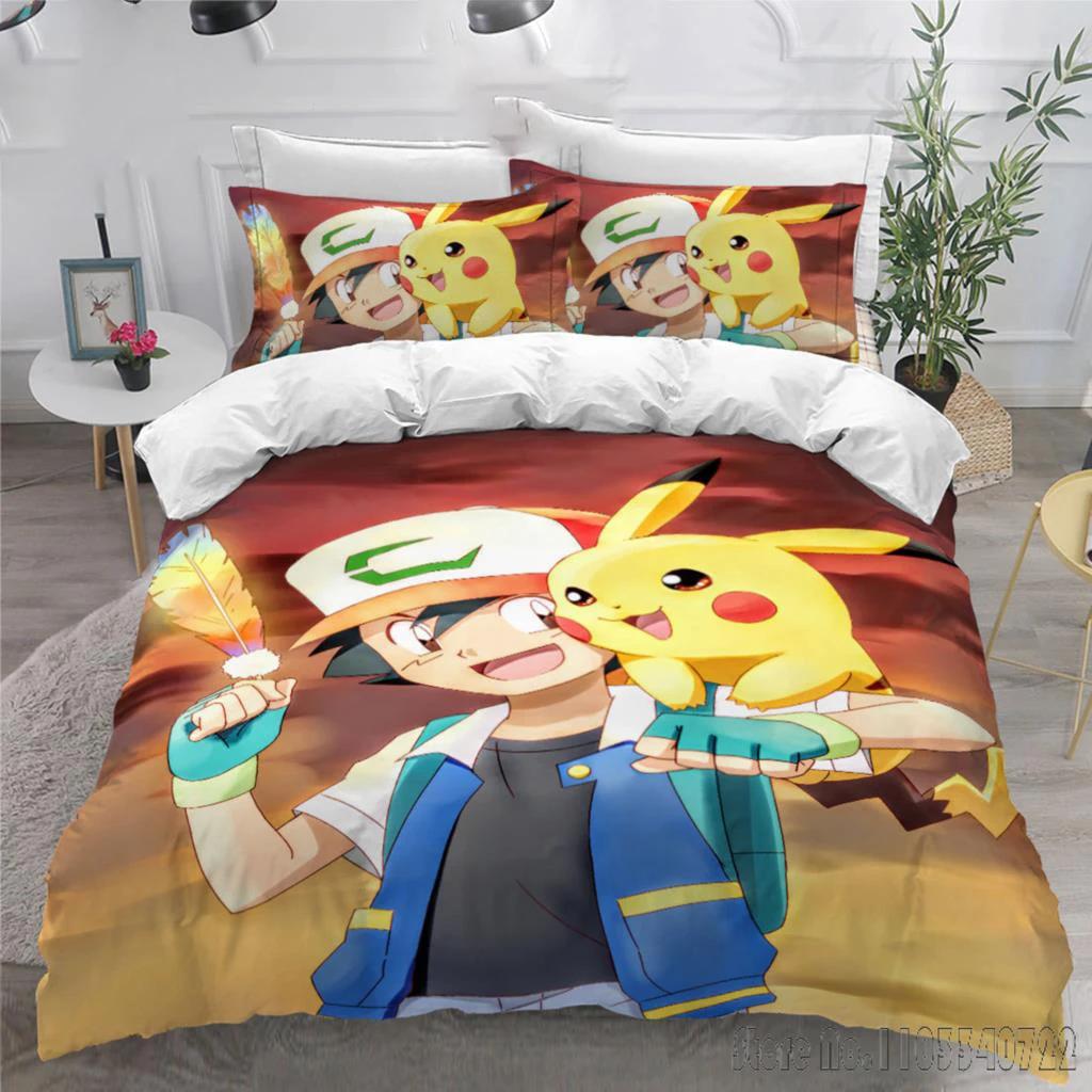 Anime Bandai 3D Home Pokemon Pikachu Bedding Set Baby Duvet Cover Sets Bedclothes Twin Single King Kids Adult Gift