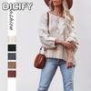 DICFY Women's Fashion Casual Solid Color Print Autumn Winter Long Sleeve Loose Sweaters