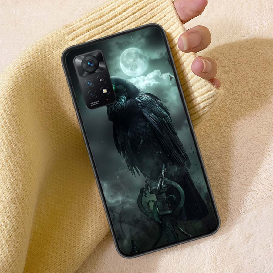 Raven Dark Crow Phone Case For Redmi Note 13 14 15 Pro Plus 12 13C 12C 15C 9 10 10C 9T 9C 9A TPU Soft Cover Clear Cell Cases Sho