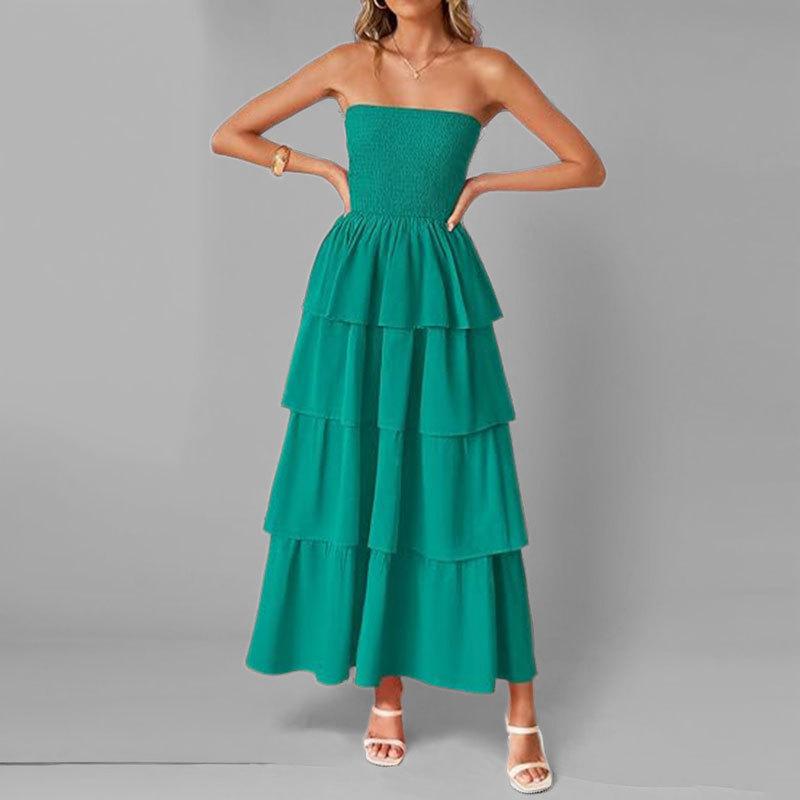 

Весна Новая Женская Одежда Элегантное и Элегантное Платье Без Бретелек Модное Однотонное Платье для Женщин XL зелёный