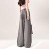 Gray Casual Suit Pants for Women Summer Bowknot Design Straight Advanced Drape Loose Wide Leg Pants