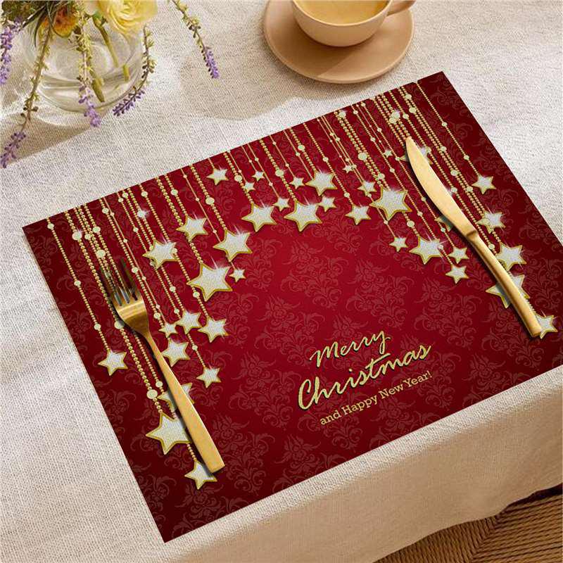 Christmas Digital Print Heat-Resistant Linen Placemat: European and American Birthday Party Table Decor