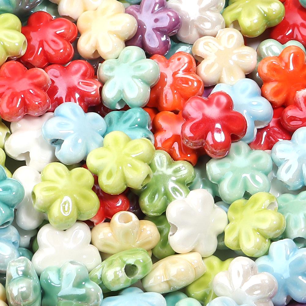 10pcs Colorful Cherry Blossoms Ceramic Beads Mini Flower Loose Spacer Beads For Jewelry Making DIY Bracelet Necklace Accessories