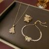 Women's Fashion Necklace & Bracelet Set: Flower Pendant, Diamond Bauhinia Earrings