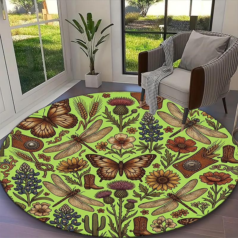 1pc General-purpose Rug, Blush Pink Butterfly Rose Printed Round Rug, Comfortable Office Chair Carpet, Home Entrance Floor Mat