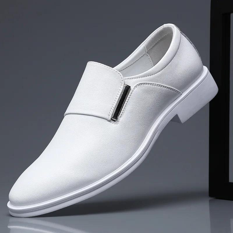 White Leather Dress Shoes Men's Spring Autumn Breathable 2025 New Formal Business Derby Shoes Man Casual English Shoes for Men