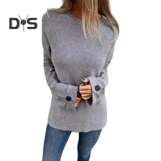 Dámské tričko s kulatým výstřihem Raglán s dlouhým rukávem Knoflíky Manžety Tričko Jednobarevné Volný střih Ležérní pulovry Denní nošení