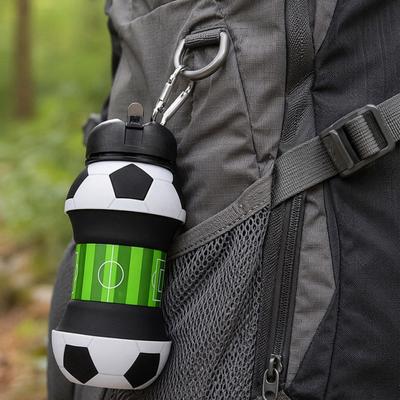 Collapsible Silicone Ball Water Bottle, 550ml Foldable Football Bottle with Climbing Buckle, Leak Proof Spill Resistant Outdoor Sports Travel Bottle