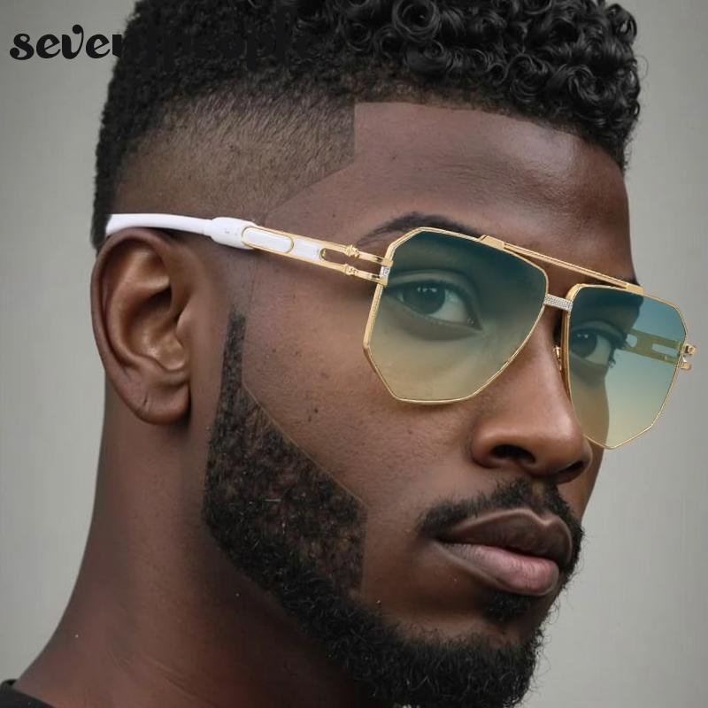Oversized Hexagon Punk Sunglasses Men  Luxury Brand Vintage Steampunk Double Beam Sun Glasses Trendy Outdoor Shades For Male
