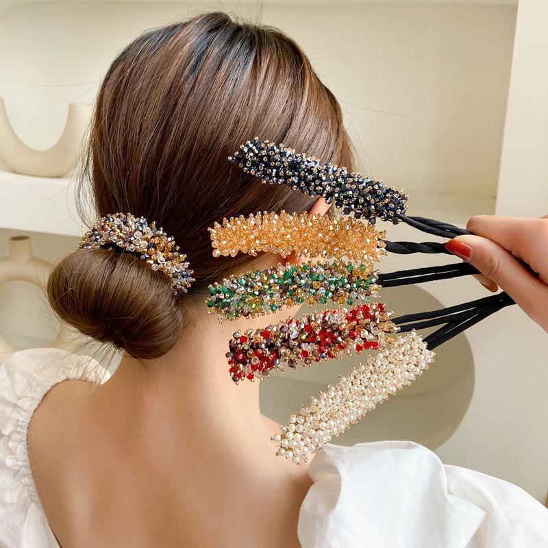 1pc Elegant Pearl Flower Bun Maker Korean Lazy Hair Curler Styling Accessories Hair Style Hairpin Hair Braiding Braider Hairgrip