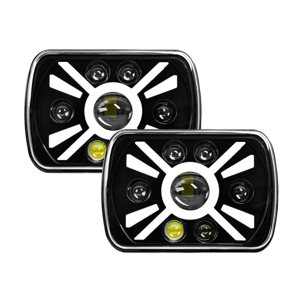 2PCS 7 Inch LED Headlights, 5x7   7x6   Rectangular LED Headlights with High Low Beam DRL Turn Signal Replacement for