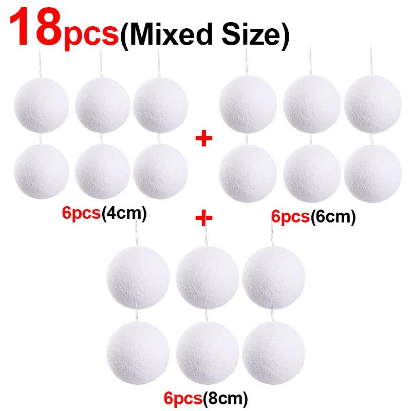 4/6/8cm White Christmas Balls Ornaments Xmas Tree Hanging Pendant Round Foam Snowball New Year Wedding Party Home Decoration