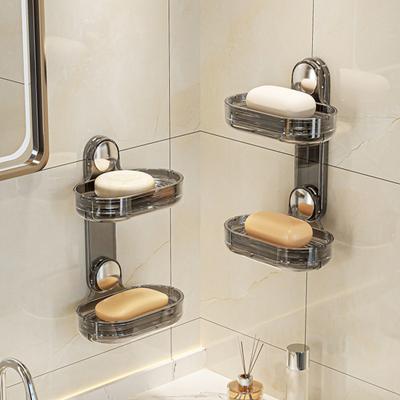Wall Mount Soap Dish Double Layers Hollow Quick Drain Modern No Drill Kitchen Bathroom Shampoo Bar Shower Soap Holder Container Box Saver
