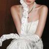 Handmade Bride Gloves Lace Trimmed Satin Gloves Ball Gloves Lace Gloves  Dinner Dresses
