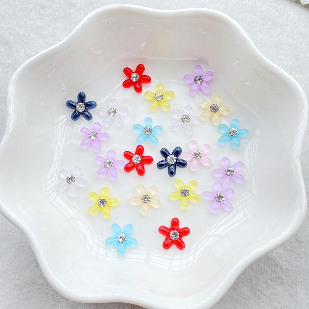 50Pcs 7mm Resin 3D Colorful Mini Shiny Diamond Flower Gems Flatback Figurines Scrapbook Wedding Applique Nail Art Decor Crafts