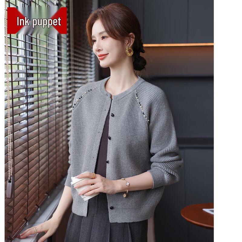 

Women s Autumn Round Neck Knit Cardigan Jacket One Size