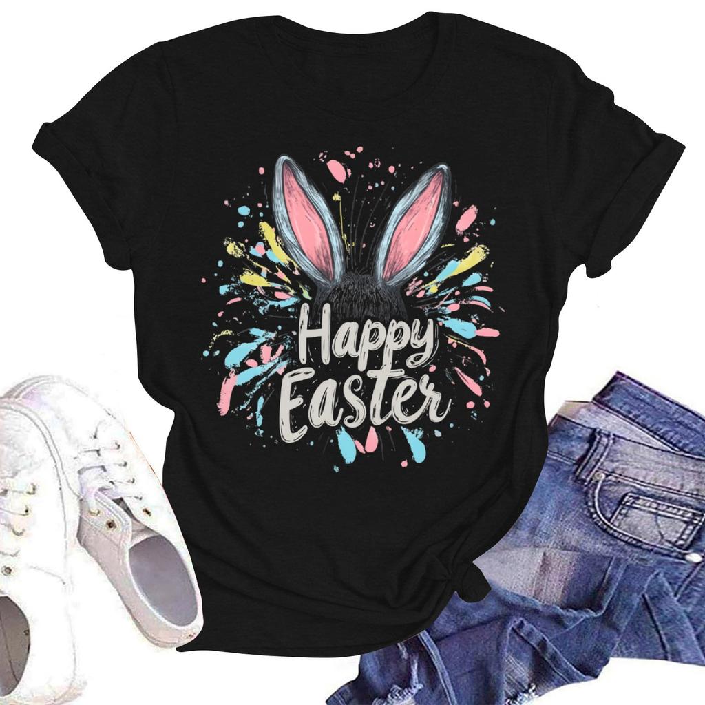 Camiseta holgada informal con estampado de cuello redondo y manga corta para mujer