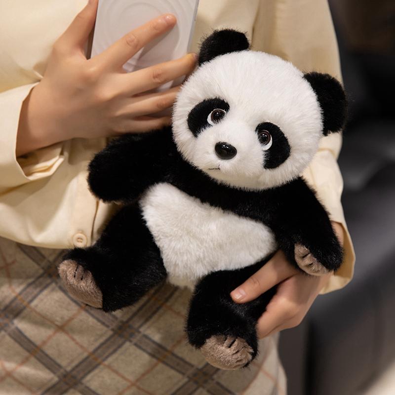 Simulation Panda / Black Bear Plush Toys Lifelike Stuffed Animal Baby Doll Kawaii Room Decoration Creative Birthday Xmas Gifts