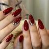 Red Press On Nails Medium Almond Fake Nail with Designs Reusable False Nails Press Ons Glossy Full Cover Acrylic Glue On Nails Stick On Nail for Women