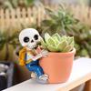 Cute Skeleton Planter Decorative Resin Flowerpot Small Skeleton Plant Pot for Succulents Halloween Desktop Decoration