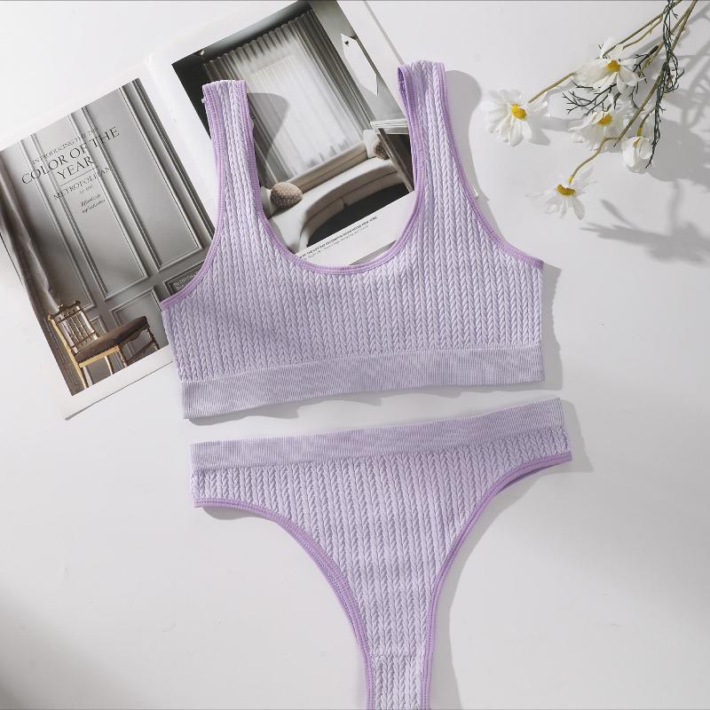 Set sutien fără cusături pentru femei Tanga cu nervuri Lenjerie intima cu talie înaltă Sutien fără sârmă pentru femei Sutien sport confortabil Set lenjerie sexy