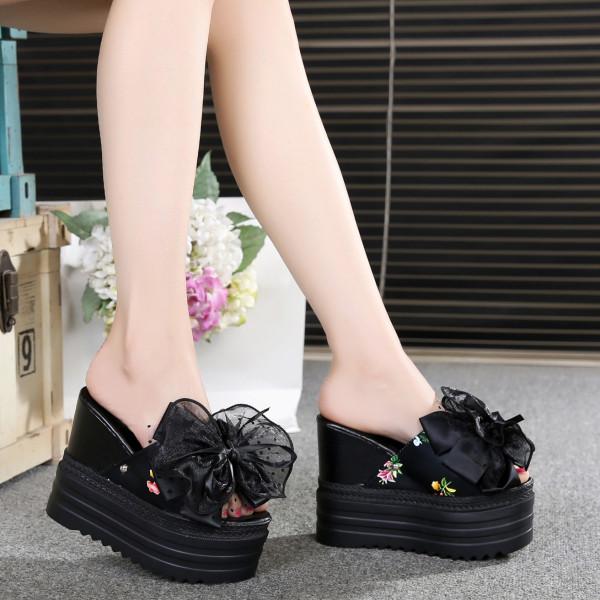 Fashion House Slippers Platform High-Heeled Shoes Lady Luxury Slides Increased Internal On A Wedge Peep Toe Designer Fashion Sexy Super