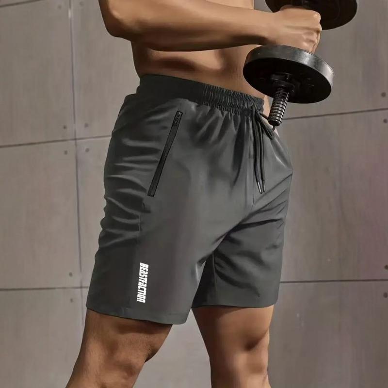 Herren Schwarz Schnelltrocknende Trainingsshorts mit Reißverschlusstasche Kordelzug Taille Sportliche Fitnessshorts