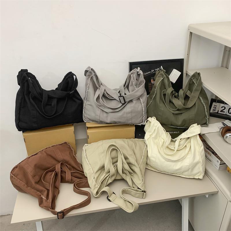 Canvas Bag Women's Large Capacity Crossbody Bag Student Class Shoulder Bag Solid Color Men Messenger Bag