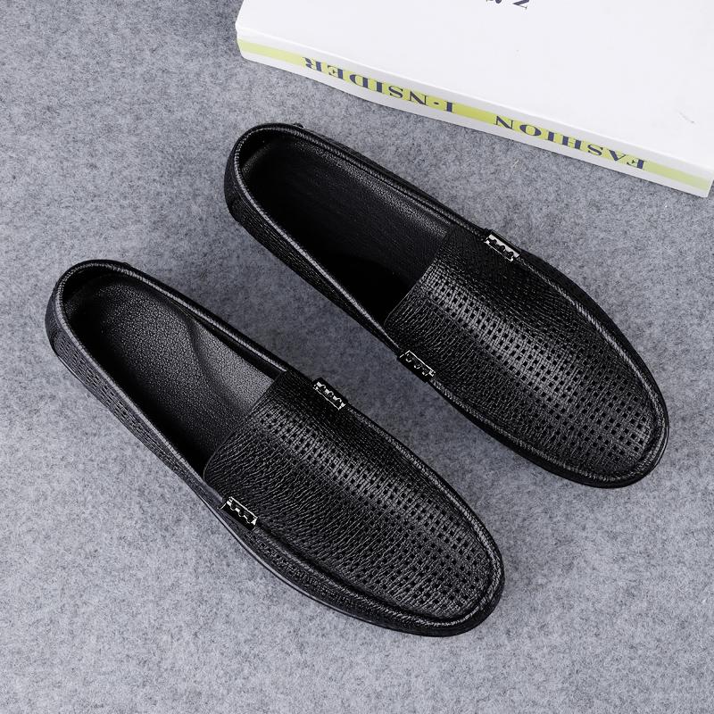Pánské nazouvací boty s výřezy z pravé kůže, ležérní řidičské boty, luxusní značkové mokasíny, lehké měkké ploché boty na chůzi