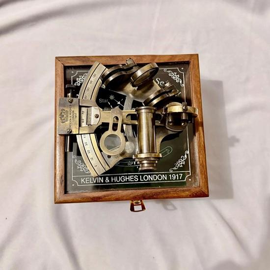 Brass Nautical Sextant with Box Sailing instrument for home decor navigation Maritime Collector Gift 10.16 cm