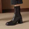 Autumn and Winter Women's Large Size Knight Boots Solid Color Rubber Sole Versatile Medium Heel Women's Boots Round Head Square Heel Zipper Medium