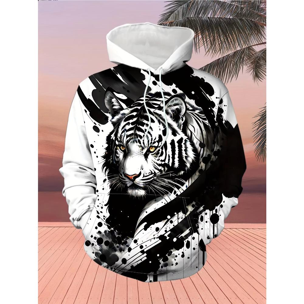 Men's Animal Print Simple Hooded Sweater Comfortable Loose Hoodies Sweatshirts Men’s