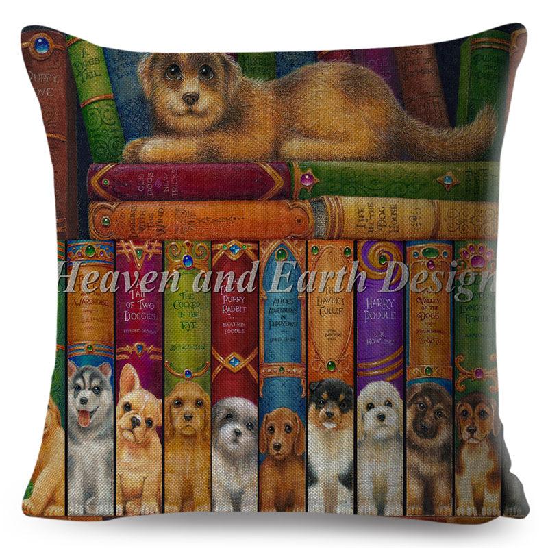 Cute Book Cat Party Cushion Cover Decor Cartoon Animal Pillowcase Printing Cojines Polyester Pillow Case  for Sofa Home 45x45cm