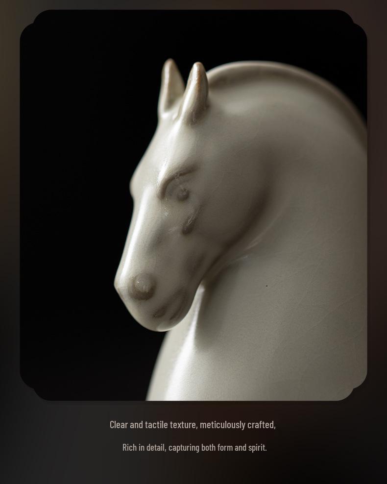 Elegant Creative Ru Ware Ceramic Horse Tea Pet – Tang Dynasty-Inspired Home Ornament and Souvenir Gift.