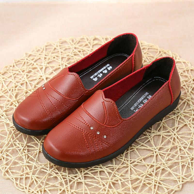 One-step Mother Shoes, Single Shoes, Women's Shoes, Soft-soled Non-slip Breathable Leather Shoes, Flat-bottomed Women's Shoes, Spring and Autumn