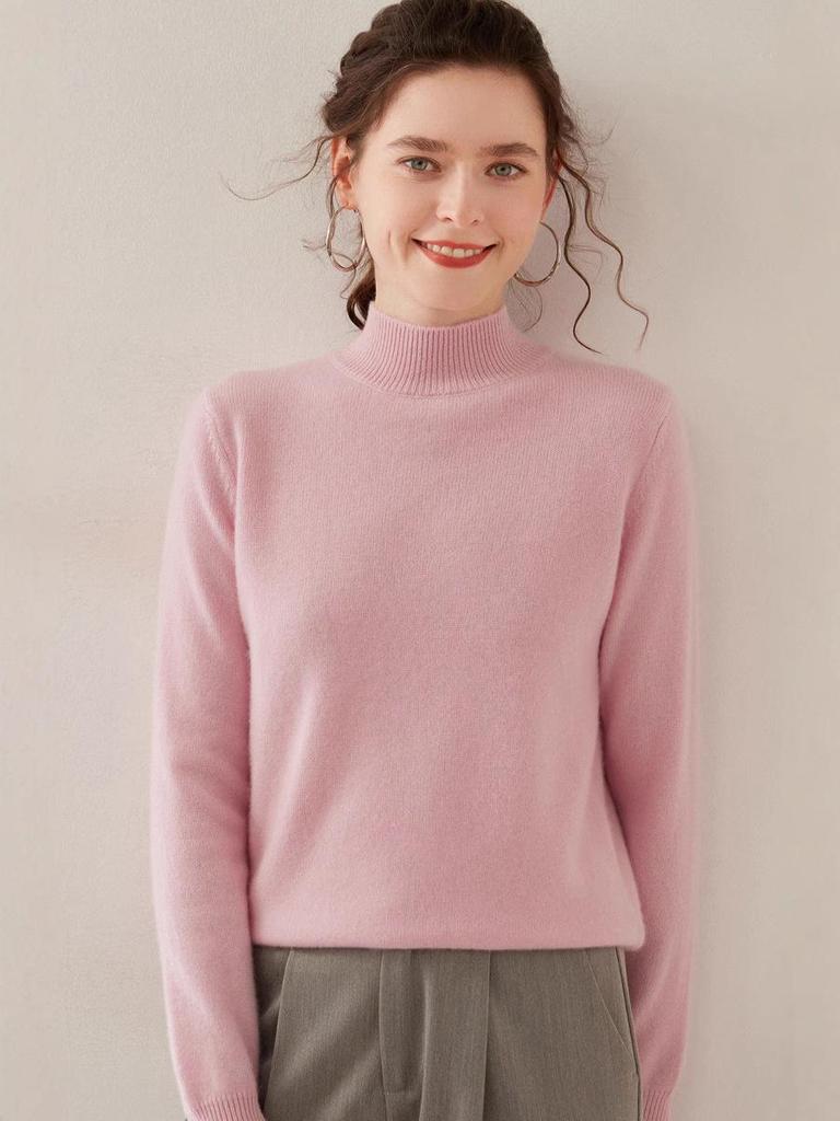 Women's Double-Ply Wool Knitwear – Thick, Soft Cashmere Half-High Collar Sweater for Autumn & Winter.