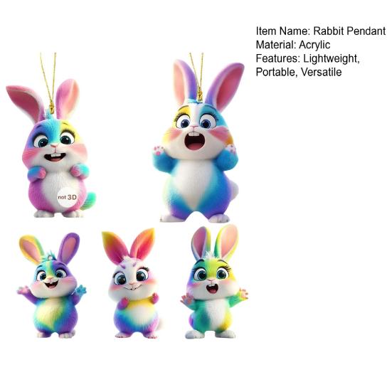 5 Pièces Pendentif Lapin Acrylique Mignon Lapin Arc-en-ciel Ornement Suspendu Portes Fenêtres Sacs Charme Rétroviseur de Voiture Décoration Pâques Printemps
