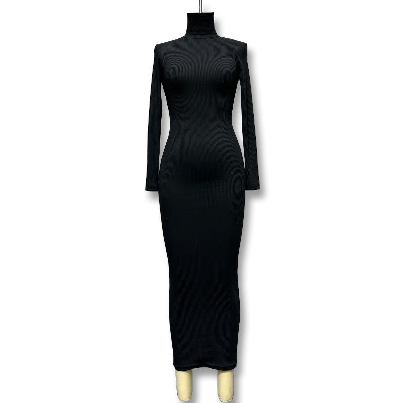 2023 Autumn Women's European & American Long-Sleeve Slim Dress with Half-High Collar