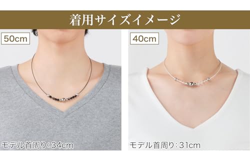 Phiten Black Onyx Wire Necklace, 40cm, Natural Stone, Wire Type, Men's and Women's, Lightweight, Metax, Health Accessory, Includes Case, Perfect Gift