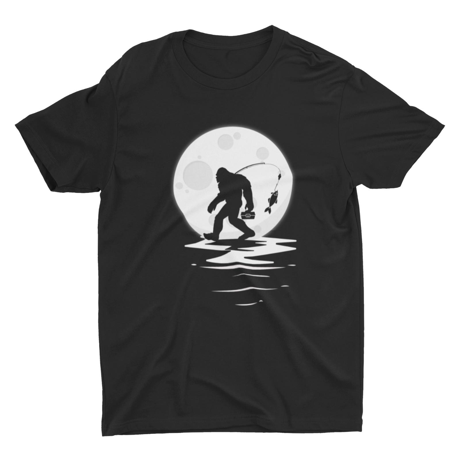 Bigfoot Fishing Funny Sasquatch Moon Fish Night Fishing T-Shirt Mens Womens Tees Top XL