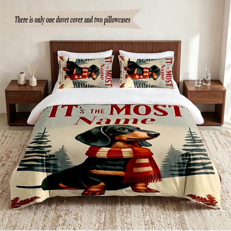 Cute PUPPY Personalized Custom Name 3‑Piece Bedding Set Soft Duvet Cover Set For Bedroom Home Decor