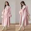 VICTORIA&VERA Women's Fox Fur Sleeve Wool Blend Long Coat with Belt