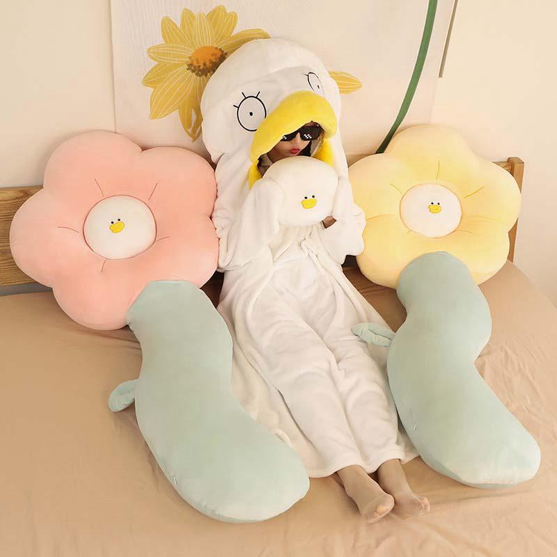80/130CM Huge Colorful Flowers Duck Plush Pillow Plant Petal Cushion Stuffed Toys for Girls Baby Bed Decor Gift Sleeping Pillow