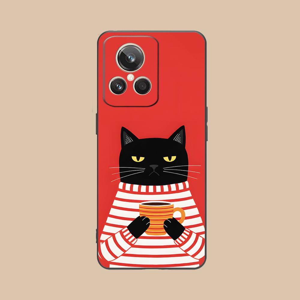 Cute Coffee Cat Matte TPU Mobile Phone Case for Realme GT 8 Neo Pro C75 73 71 C67 65 C55 53 C35 31 C20 15 Colorful Cover