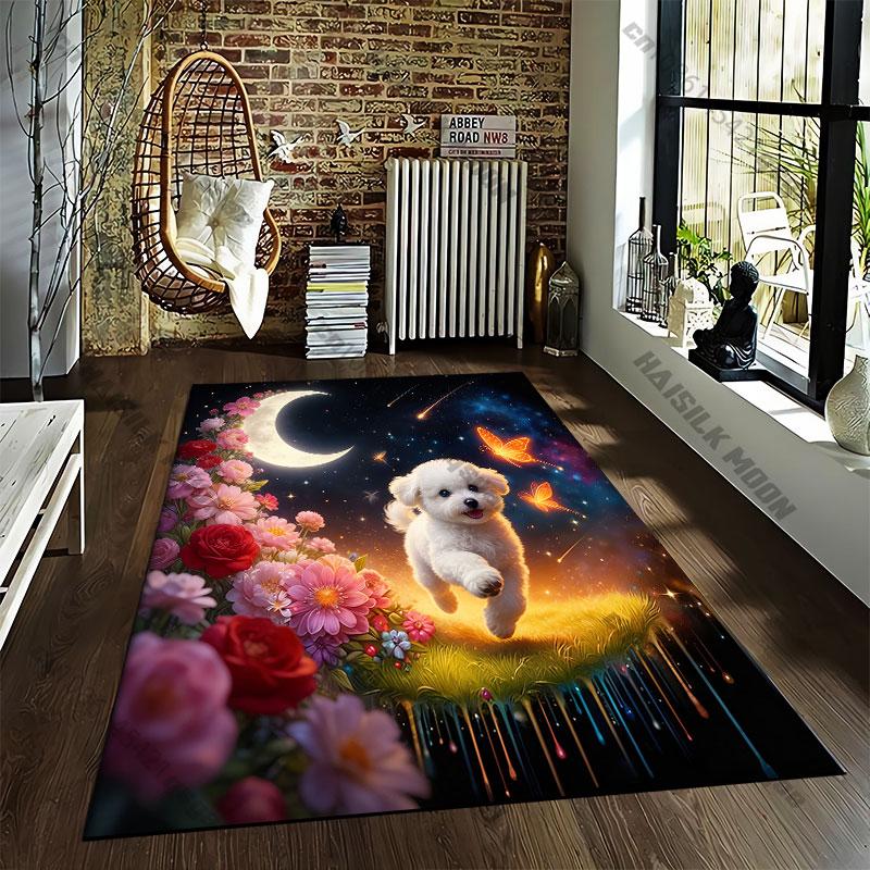Whimsical puppy moon flowerscarpet Yoga living room room decor children's crawling mat doormat area rug games floor mat